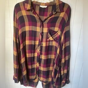 🛍️ Plaid Button-Up Shirt Pink Gold Navy Blue